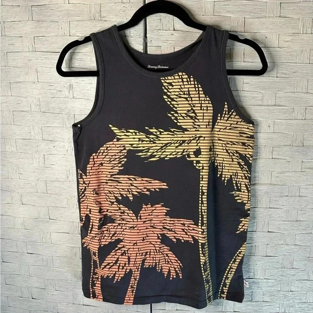 Tommy Bahamas palm tree boys, tank top, gray yellow orange‎ soft beach coastal
